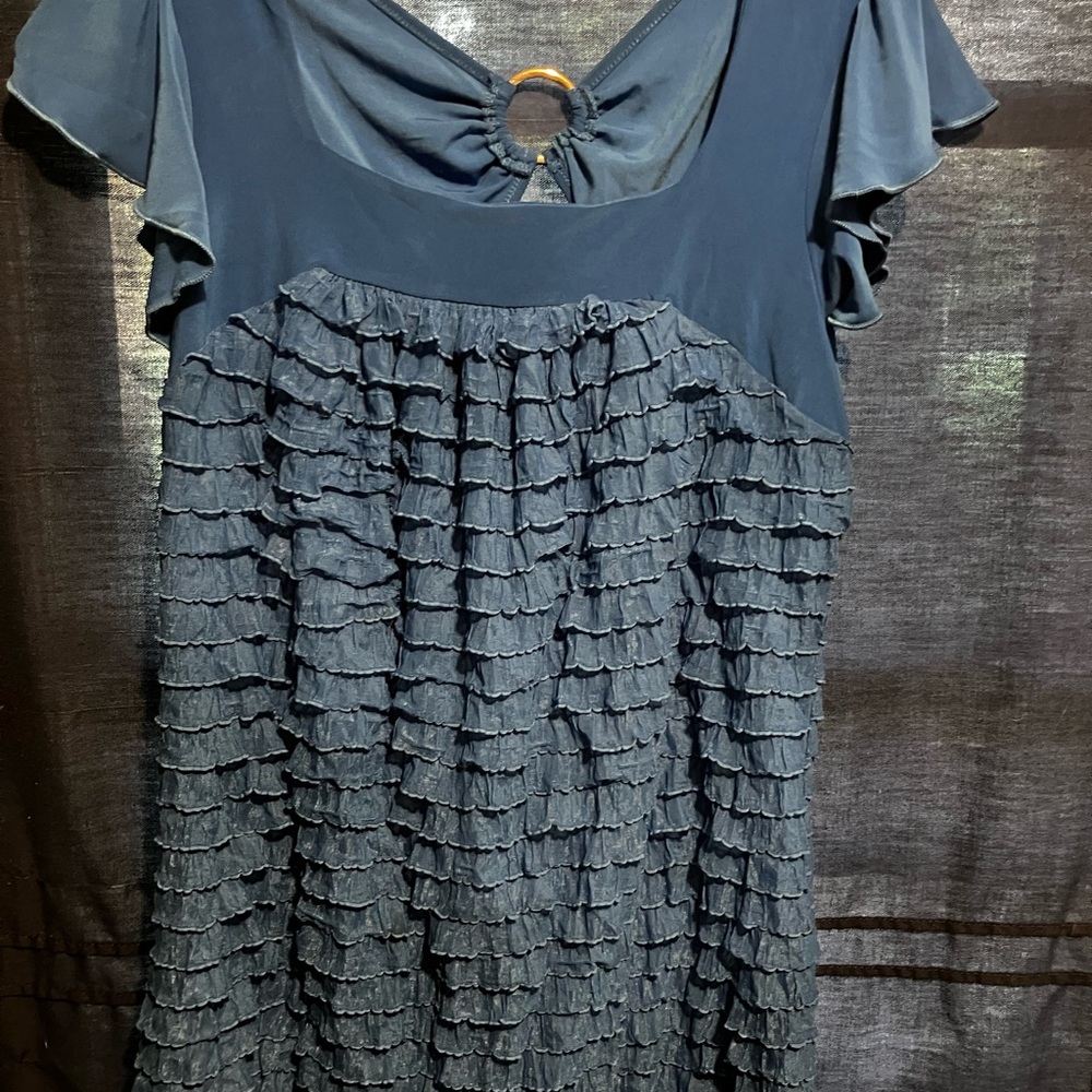 New Directions Blue Ruffled Top